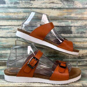 Lola Sabbia Slide Sandal Size 8.5 Brown Leather Double Buckle Strap Wedge Casual